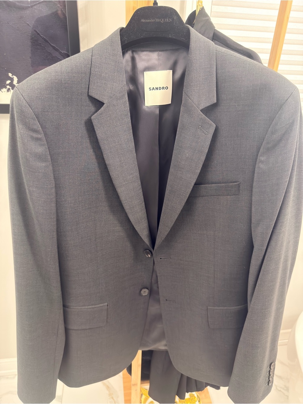 Sandro Charcoal Gray Two-Button Notch Lapel Blazer